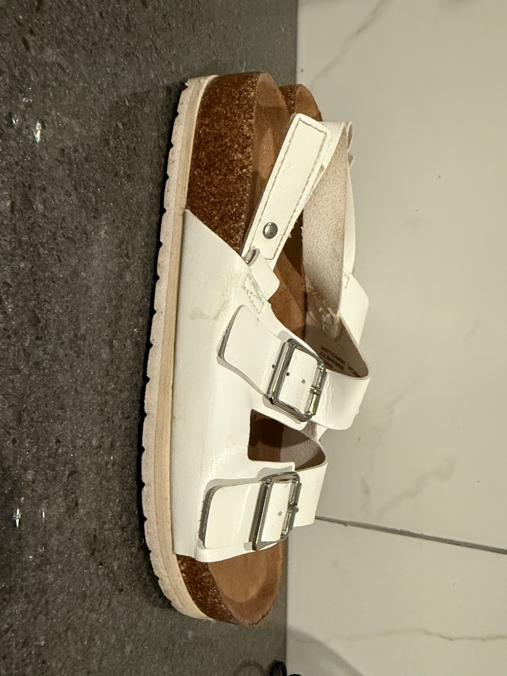Time and Tru White Double-Buckle Slingback Sandals - Picture 3 of 9